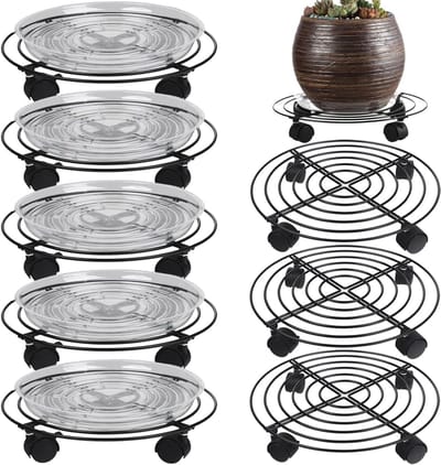 Plant Caddy met Wielen - Plant Dolly Rollend - Verplaatsen Zware Potten - Roestbestendige Smeedijzer - 35 cm Diameter - Zwart