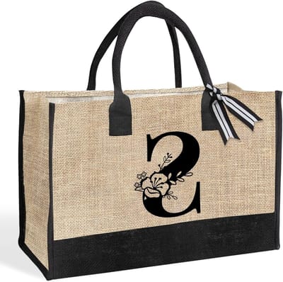 Persoonlijke Canvas Tas met Initialen, Ideale Strandtas voor Verjaardagen, Trouwen en Vakanties, Perfecte Cadeaus voor Vrouwen, Moeders en Leraren