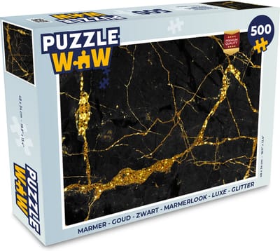 Puzzel Marmer - Goud - Zwart - Marmerlook - Luxe - Glitter - Legpuzzel - Puzzel 500 stukjes
