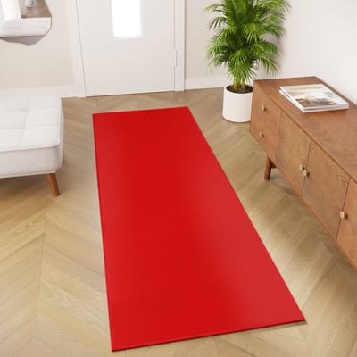 Tapiso Mono Loper Kleed Rood Effen Gang Laagppolig Vloerkleed Maat- 80x100