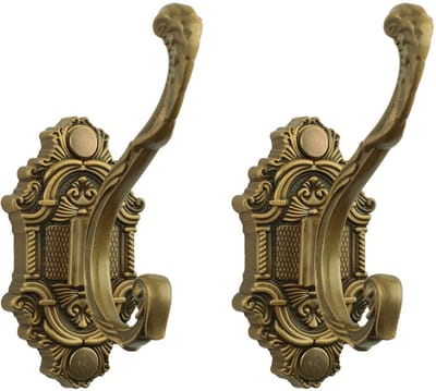 Dailygoods- Kapstokhaken Antiek Messing - Zware Wandhaken - Decoratieve Haak - Wandmontage - 2 Stuks - Duurzaam en Waterdicht