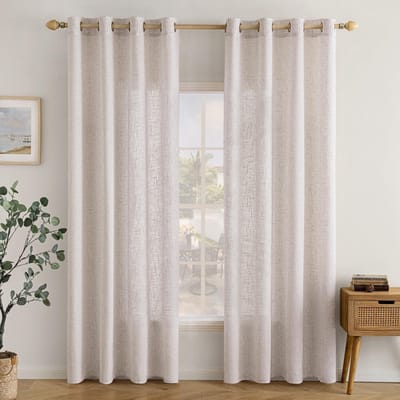 Dailygoods- Gordijnen Linnenlook - Set van 2 - 140 x 200 cm - Semi-transparant - Oogjes - Duurzaam - Kreukvrij - Raamdecoratie