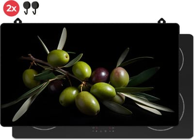 KitchyMist Inductie Beschermer 90x52 cm - Groene Olijven - Kookplaat Beschermer - Afdekplaat voor Kookplaat - Inductie Mat - Spatscherm Achterwand Keuken