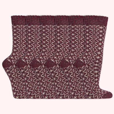 Wollen Sokken | Dames sokken | Folklore | Kleur: Bordeaux | Maat: 35-38 / 39-42 | 6 paar