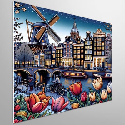 Modern amsterdam schilderij | Amsterdam's Urban Elegance: A Contemporary Interpretation of Dutch Culture | Kunst - 60x60 centimeter op Forex | Foto op Forex