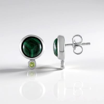Cavill - zilveren oorbellen - 925 sterling zilver - 5,724 ct Malachiet en Peridoot - elegante groene cabochon oorstekers modern design