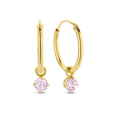 New Bling 9NB-1210 Zilveren Oorringen met Zirkonia hangertje 3mm - Roze - 15 mm - Zilver - Verguld/Goud op Zilver