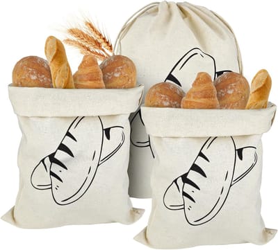 Set van 3 Linnen Broodzakken 40x30 cm – Herbruikbaar met Dubbel Trekkoord – Vers Brood Bewaren, Duurzaam en Wasbaar