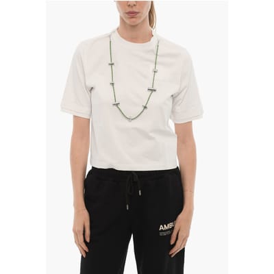 Effen STOPPERS T-shirt met ronde hals en afneembare ketting in wit