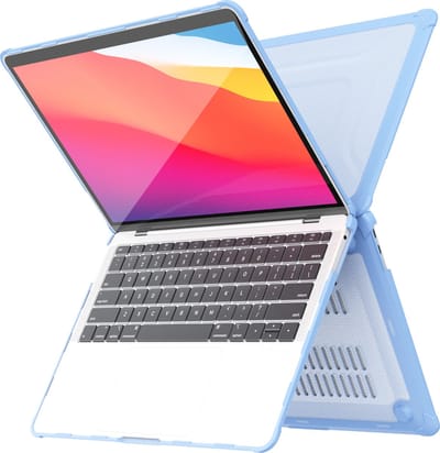 Hoes Geschikt voor Macbook New Pro 13 inch Hoes Licht Blauw shockproof heavy duty hoesje - Macbook Pro M1/ M2 2022 2021 A2338 A2289 A2251 A2159 A1989 A1706 M2 case met Opvouwbare kickstand hoes hardcover