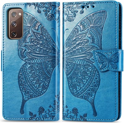 Bookcase geschikt voor Samsung Galaxy S20 FE - Blauw - Vlinder - Portemonnee Hoesje