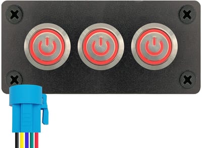 ProRide Metalen Drukschakelaars ON-OFF 220V - 16mm - Drievoudig inbouwpaneel - IP67 - LED indicatie Rood