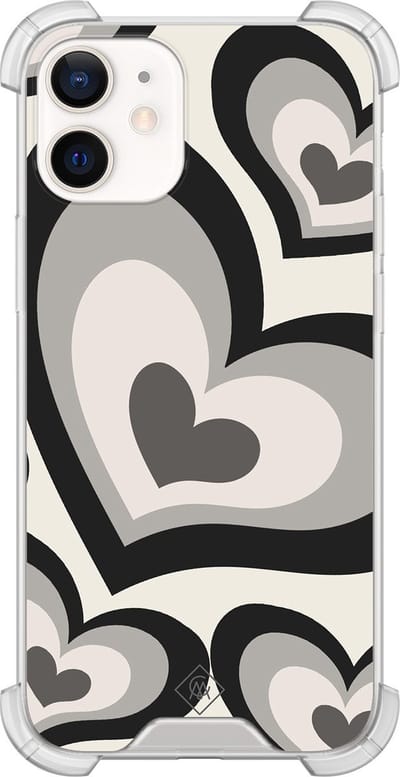 Casimoda® hoesje - Geschikt voor iPhone 12 Mini - Hart Swirl Zwart - Shockproof case - Extra sterk - TPU/polycarbonaat - Zwart, Transparant