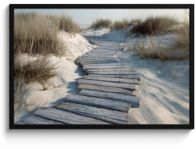 Poster in lijst - Fotolijst 90x60 cm - Posters - Pad - Planken - Duinen - Gras - Posterlijst zwart - Decoratie - Wanddecoratie woonkamer - Muurdecoratie slaapkamer