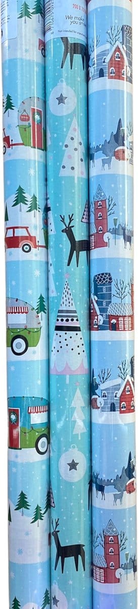 FESTIVE GIFTS Inpakpapier - Cadeaupapier - 200 x 70cm - 3 rollen - Kerst - Luxe Cadeauverpakking - Kleurrijk