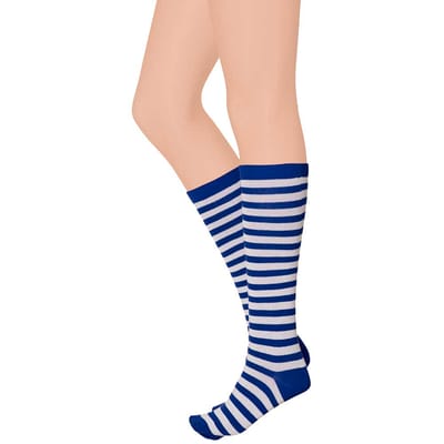 Apollo - Kniekousen met strepen - kobal blauw/wit - Maat 41/46 Kniekousen heren - Kniekousen carnaval - Kniekousen - Carnaval accessoires - Carnaval - Feestkleding