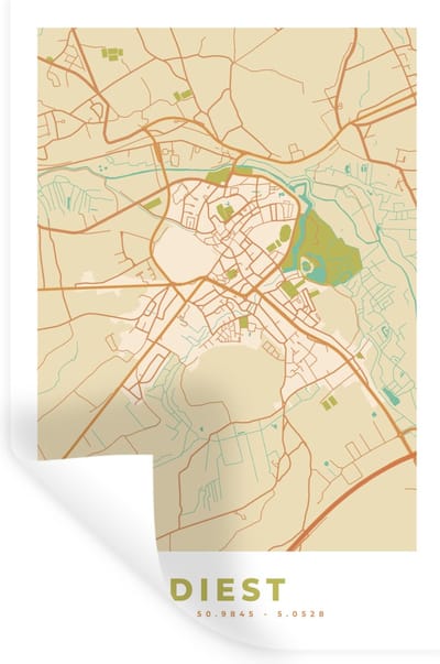 Muurstickers - Sticker Folie - België - Diest - Plattegrond - Stadskaart - Kaart - 20x30 cm - Plakfolie - Muurstickers Kinderkamer - Zelfklevend Behang - Zelfklevend behangpapier - Stickerfolie