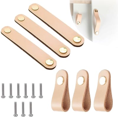 Set van 6 Meubelhandgrepen van PU Leer voor Keuken- en Badkamerkasten, Inclusief Schroeven, 2 Modellen