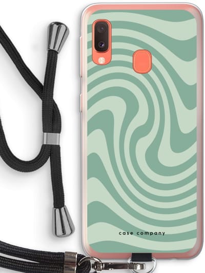 Case Company® - Hoesje met koord geschikt voor Samsung Galaxy A20e hoesje met Koord - Swirl Groen - Telefoonhoesje met Zwart Koord - Bescherming aan alle Kanten en Over de Schermrand