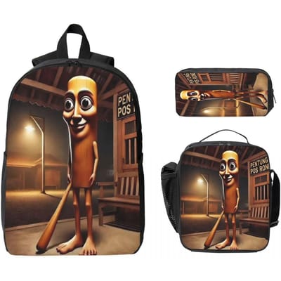 Italiaanse Brainrot Tung Tung Sahur Kinderrugzak Lunchbox Etui voor Jongens Kleuterrugzakken Kawaii Schooltas Boekentas Set black