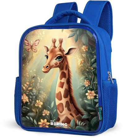 NoBoringSuitcases.com® - Rugzak blauw - Schooltas jongens - Jonge giraf tussen bloemen in zonnig woud - Kinder rugtas jongen - Boekentas kind - Kinderrugzak voor school - Schoolrugzak