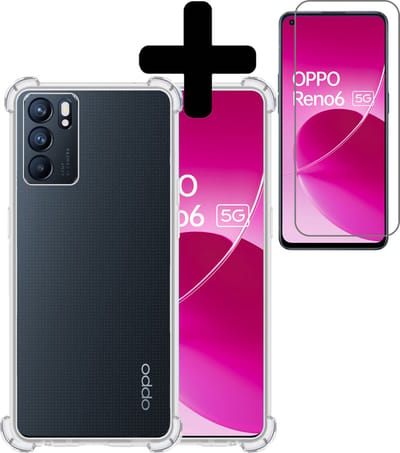 Hoesje - Met Screenprotector - Geschikt voor OPPO Reno 6 - Sterk & Shockproof - Siliconen Case - Back Cover - Telefoon Hoes - Shock Proof - Telefoonhoesjes - Transparant