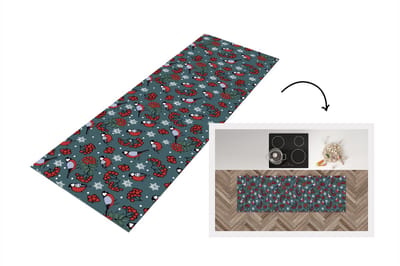 Keukenloper - Loper keuken - Vogel - Kerstmis - Sneeuw - Bes - Patronen - 150x50 cm - Keukenloper vinyl