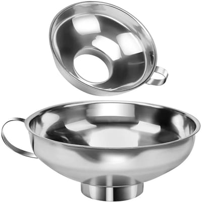 QTTVBTNA – 2 stuks trechter – Inmaaktrechter – RVS – Keukentrechter voor Potten en Flessen – vaatwasserbestendig – Roestvrij Staal Canning Funnel voor Inmaken, Vullen van Glazen Potten, Jam, Saus en Keuken Gebruik – 1x S + 1x L – Zilver