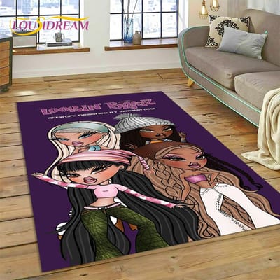 Tapis Tapis Cartoon 3D Bratz Girlz Rock Game HD pour Maison Salon Chambre Canapé Paillasson Décor, Tapis pour Chambre d'Enfant Tapis de Sol Antidérapant 40x60cm