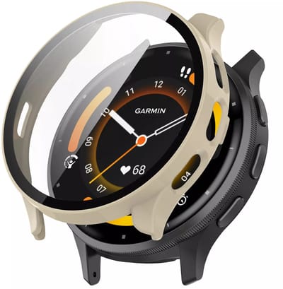 Strap-it Bescherm Hoesje met Glasplaat – Geschikt voor Garmin Venu 3s – Beige – Case met Screen Protector