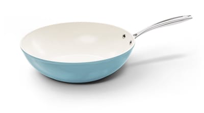 Cook & Pan Go Blue Wokpan Ø 30 cm PFAS vrij - Alle Warmtebronnen - Cool Touch Handgreep - Wok Pan met 7 jaar Garantie - Krasbestendige Anti Aanbaklaag - Vaatwasserbestendig - Gas, Inductie, Elektrisch, Oven - Blauw