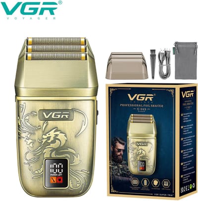 VGR V-349 Scheerapparaat Mannen – Professionele Triple Foil Shaver – Titanium Scheerfolie – LED Display – USB Oplaadbaar – Goud