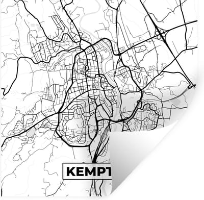 Muurstickers - Sticker Folie - Plattegrond - Kaart - Stadskaart - Kempten - 100x100 cm - Plakfolie - Muurstickers Kinderkamer - Zelfklevend Behang XXL - Zelfklevend behangpapier - Stickerfolie