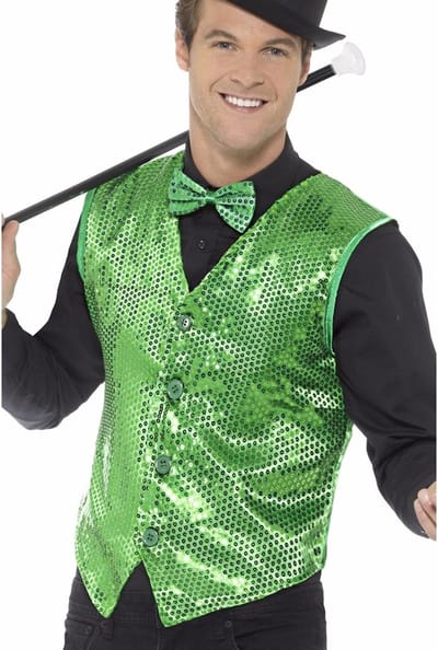 Smiffys Verkleed gilet/vestje - groen - pailletten - heren - polyester - glitterjasje - show - Carnavalskleding 48/50