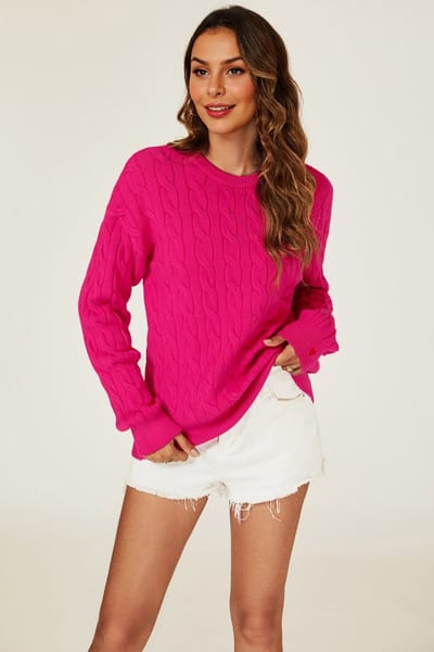 Trui met hartjesborduursel in donker fuchsia