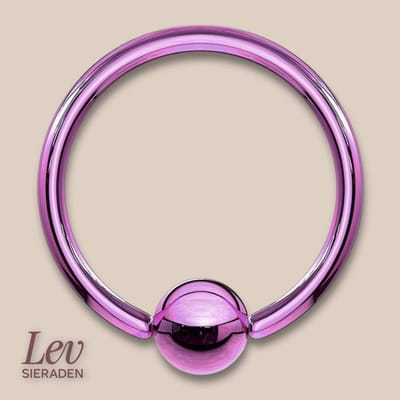 Lev Sieraden - Titanium ball closure ring - Paars 1.6 x 10 mm Piercing ring - tepel piercing - lip piercing