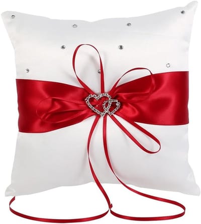 Bruiloft Ringkussen Tas met Dubbele Hartdecoratie, Verkrijgbaar in Diverse Kleuren en 20cm x 20cm Formaat