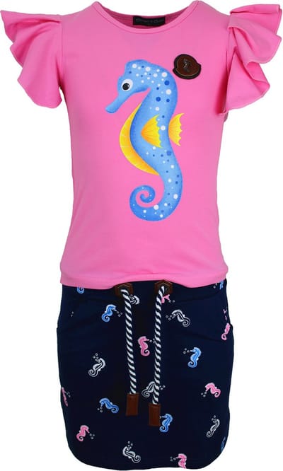 S&C Setje Zeepaard blauw Kids & Kind Meisjes Blauw/Roze - Maat: 98/104