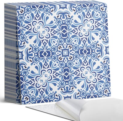 Coloray Plaktegels - Klassiek bloemenpatroon Zelfklevende Tegels - 20 cm x 20 cm - Blauw Plaktegels - 20 stuks - Vierkant PVC Tegels - Plaktegels Badkamer - Plaktegels Vloer - Vinyl Tegels - Wandtegel Zelfklevend