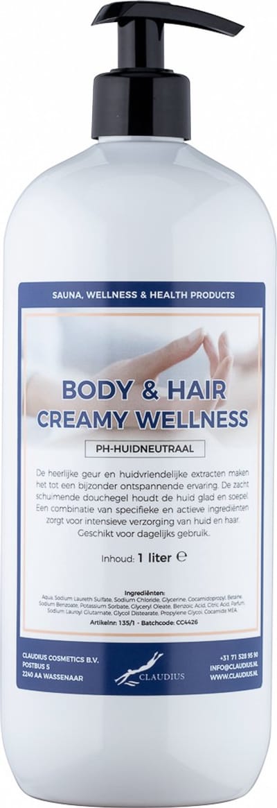 Body & Hair Creamy Wellness - 1 liter met pomp - 2 in 1 voor lichaam en haar.