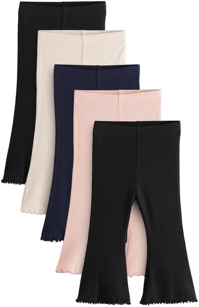 Next - Meisjes - Set van 5 geribbelde leggings met uitlopende pijpen - Zwart