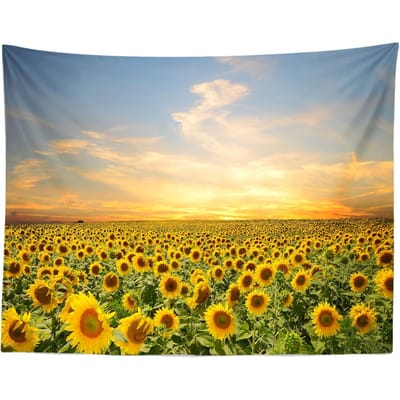 3D Zonnebloemen Wandkleed Achtergrond Zonnebloemenveld Schilderachtig Wandkleed Zonnebloemen Thema Feestdecoraties Gele Bloeiende Plant 70x100CM