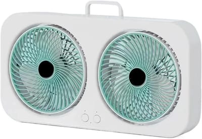 Tafelventilator - Bureauventilator - USB ventilator - Luchtcirculator - Stil - Oplaadbaar - 3 snelheden - Dubbele kop - Voor kantoor en thuis - Wandmontage - Draagbaar - Groen