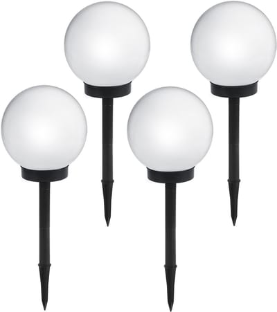 GreenBlue - Set van 4 stuks Solar LED tuinlamp Grote bol - Buitenlamp - 30x30x63 cm- IP44 - Wit