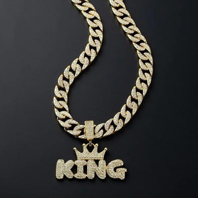 Heren Dames Hip Hop Bling KING QUEEN Letter Hanger Ketting 13mm Miami Cuban Link Kettingen Iced Out Charm Mode Sieraden black