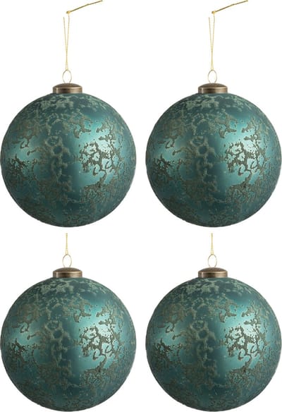 J-Line kerstbal Antiek - glas - azuur - large - doos van 4