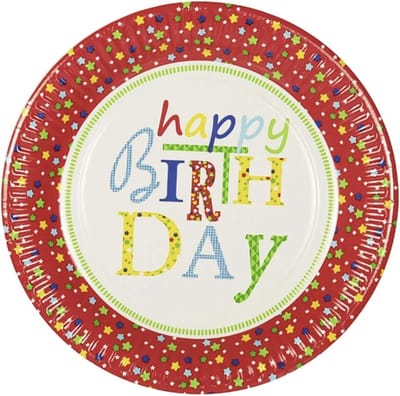 10 x Kartonnen feestborden "Happy birthday", rond Ø 23 cm Verjaardag feest Wegwerp bordjes karton Feestartikelen