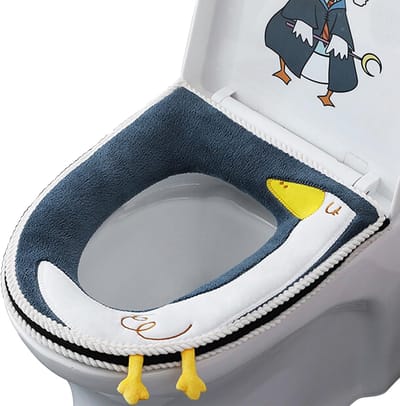 Toiletbril Hoes - Verwarmend Zitkussen met Waterdichte Bescherming - Zachte WC Brilwarmer voor Kinderen en Volwassenen - Antibacterieel en Wasbaar Toiletkussen - Universele Toiletdeksel Overtrek - Comfortabel PU Leer - Blauw