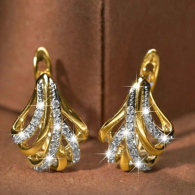 Huitan Prachtige Overdadige Hoepeloorbellen voor Dames Delicate Heldere Zirkonia Ooraccessoires Exquise Bruiloft Bruidssieraden brown