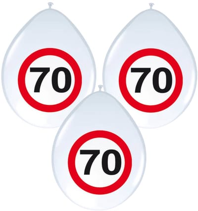 Folat Ballonnen 70 jaar - 8x stuks - verkeersbord - feestballonnen - 70e verjaardag - thema versiering